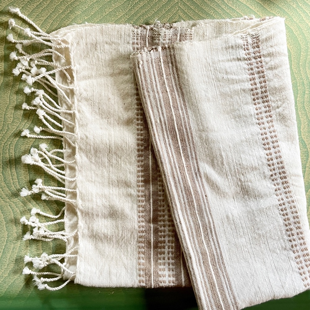Creative Women | Aden Handwoven Cotton Hand Towel, Natural w/Stone ♥ NWOT